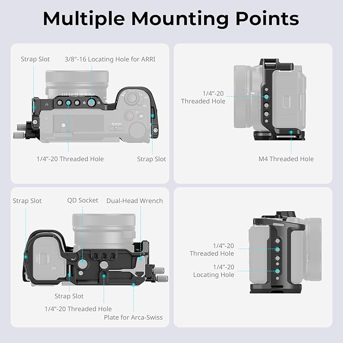 SmallRig ZV-E10 II Cage Kit for Sony ZV-E10 II with Cable Clamp for HDMI, Built-in Quick Release Plate for Arca, Cold Shoe and 3/8''-16 Threaded Holes, Full Access - 4867