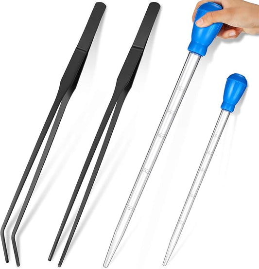 Weewooday 2 Pieces Aquarium Coral Feeder with 2 Pieces Stainless Steel Feeding Long Tweezers Syringe Spot Coral Feeder Reptile Feeding Tools for Aquatic Plant Reef Anemones Lionfish (Blue, Black)