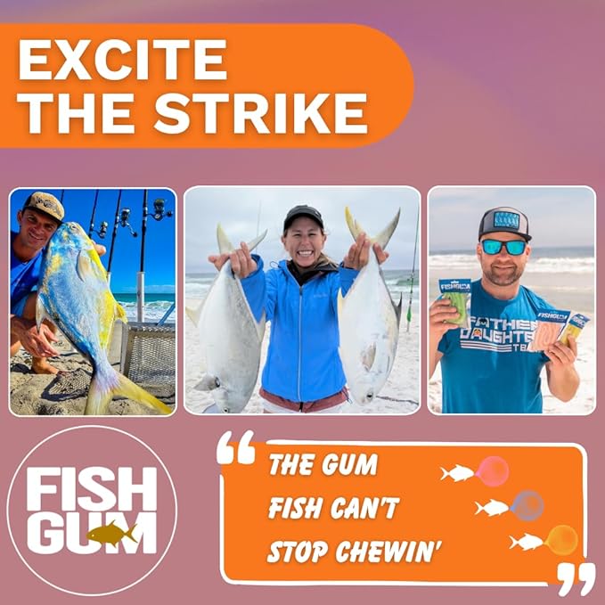 FishGum Surf Fishing Bait Strips for Saltwater Beach Fishing – Real Shrimp, Crab, Clam & Sand Flea Infused Scent – Artificial Cut Bait for Pompano, Redfish & Flounder