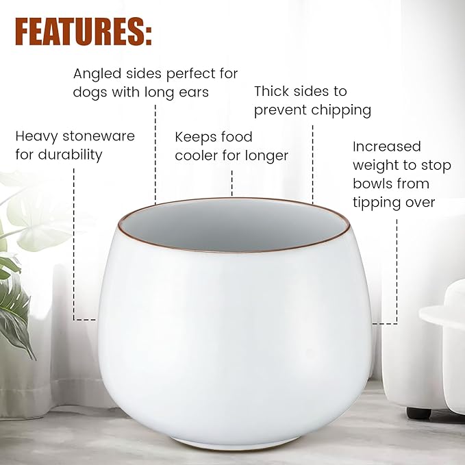 1 Pack 37 oz Ceramic Dog Bowl for Large Dogs with Long Ears No Spill Water & Food Pet Bowl Cocker Spaniel Beagle Bassett (Moon White)