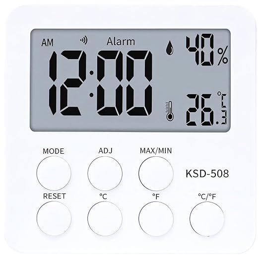 PONDON Digital Reptile Thermometer Hygrometer, Large LCD Display Temperature Humidity Monitor for Terrarium with Clock Alarm Function, Reptile Tank Gauge for Lizard Snake Habitat