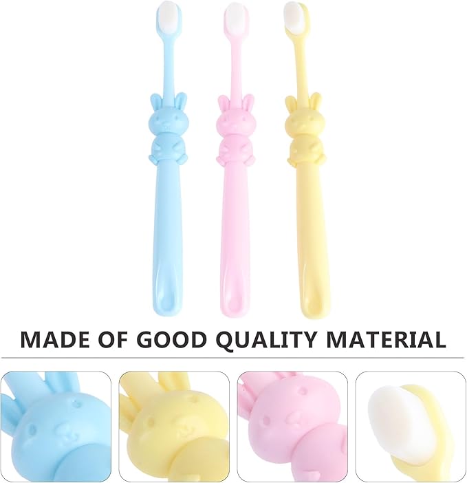 3pcs Toothbrushes for Babies and Ages 2-8, Manual Soft Bristle Oral Care Tool, Cartoon Rabbit Design, Gentle Cleaning for Teeth