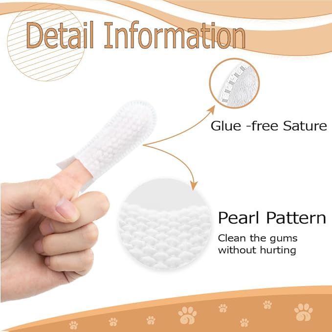 Pet Dental Wipes for Dogs and Cats - Eliminate Bad Breath, Plaque, and Tartar - Finger Toothbrush Design - Cleans Ears, Eyes Tear Mark and Paws - 65 Disposable Wipes - No Rinsing Needed