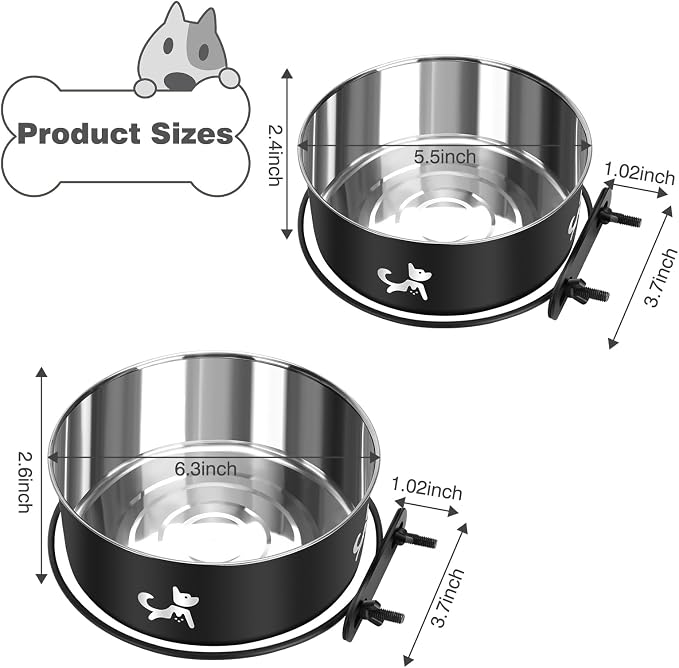 Dog Crate Water Bowl No Spill, 2 Pack Hanging Dogs Kennel Water Food Bowls, Stainless Steel Mountable Pet Bowl Metal Feeder Coop Cup Cage Accessories for Puppy Cat Rabbit Guinea Pigs Ferret Bird