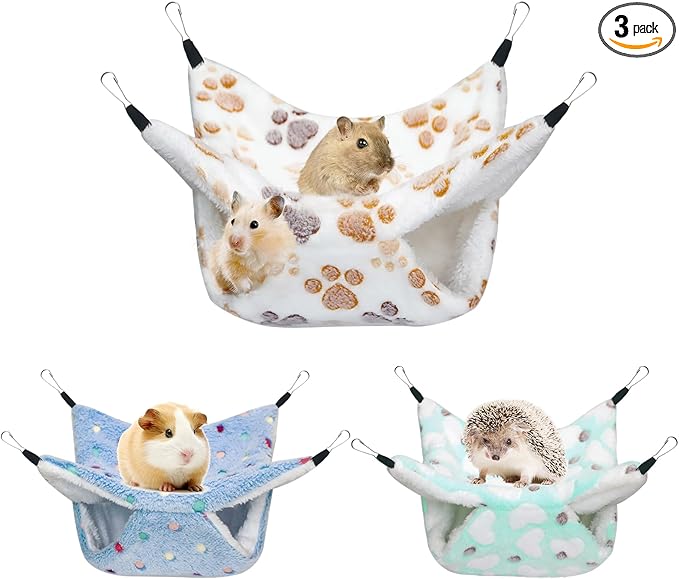YedsIntu 3 Pcs Guinea Pig Hammock, Rat Ferret Hanging Hammock Guinea Pig Accessories for Small Animals Chinchilla Hamster Parrot Sugar Glider Ferret Squirrel (11"×11")