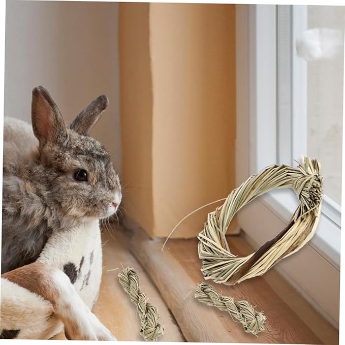 6pcs Rabbit Chew for Small Animals Guinea Pigs Hamsters Chinchillas Natural Grass Teeth Cleaning Chew Prop Bite for Healthy Dental Care and Boredom Relief