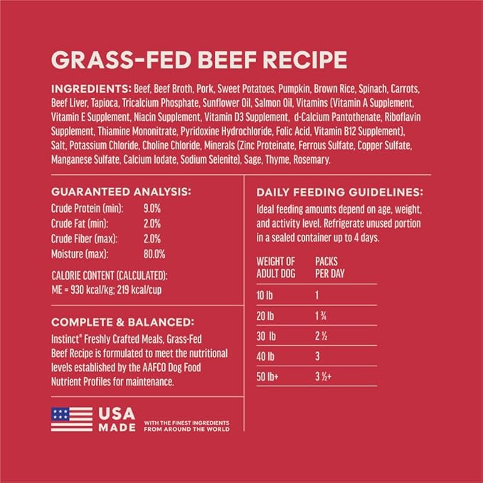 Instinct Freshly Crafted Meals, Dog Wet Food or Topper, Human Grade - Grass-Fed Beef, 11 oz. Carton