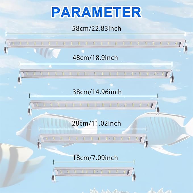 LED Aquarium Light, Full Spectrum Fish Tank Lighting, Ultra-Thin 1cm Design, 6-Row Blue & White LEDs, No Flicker, High Efficiency Cooling for 22.83-25.83in Fish Tanks (22.83inch)