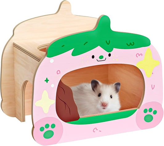 mini&moe Hamster Houses and Hideouts - Wooden Hamster Hideouts Multiple Entrances Small Animal Habitat Cage Accessories & Decor for Syrian Dwarf Gerbils Rat Mouse