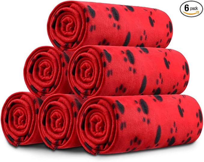Comsmart Dog Blankets for Small Dogs, 6 Pack Puppy Blanket Cute Paw Print Pet Blanket for Dog, Puppy, Cat, Kitten, 39x35 inches, Red