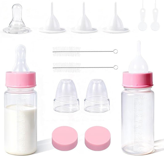 DEMORA Kitten Bottle Feeding Kit, Graduated Nursing Feeding Bottles for Pet Kitten Puppy Hamster Rabbit with Two Kinds of Replaceable Nipples Feeder (Clear, 3.4 oz)