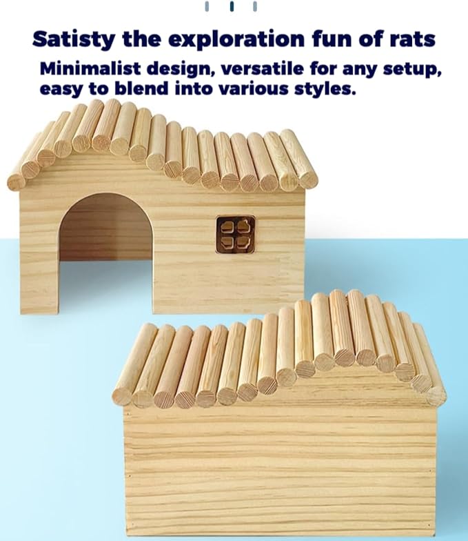 Hamster Wood Hideout Hut with Window Small Animal Wooden House for Rat Dwarf Hamster (Small)