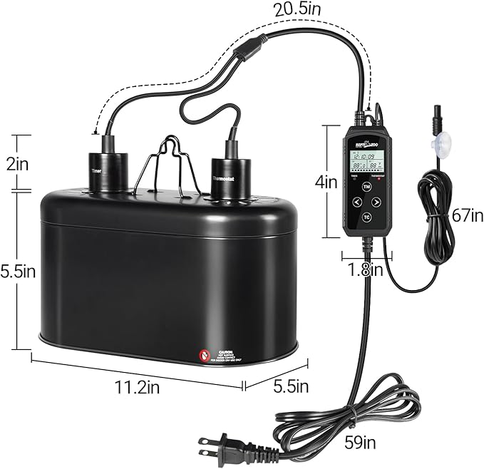 REPTI ZOO Reptile Light Fixture with Thermostat and Timer, Dual Deep Dome Fixture with PID Reptile Dimming Thermostat Switching Thermostat Heat Lamp Temperature Controller and Timing Function