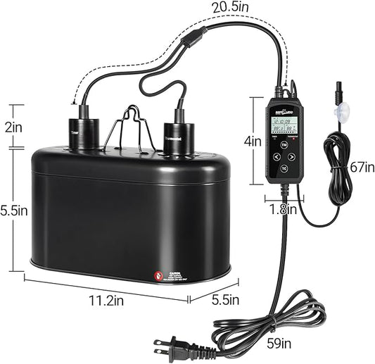 REPTI ZOO Reptile Light Fixture with Thermostat and Timer, Dual Deep Dome Fixture with PID Reptile Dimming Thermostat Switching Thermostat Heat Lamp Temperature Controller and Timing Function