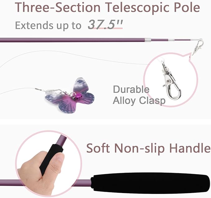 SONGWAY Cat Butterfly Toys - 13 Pieces Cat Toy Set with Retractable Wand and Butterfly Toy Replacement with Bell, Interactive Toys for Indoor Cats Kittens