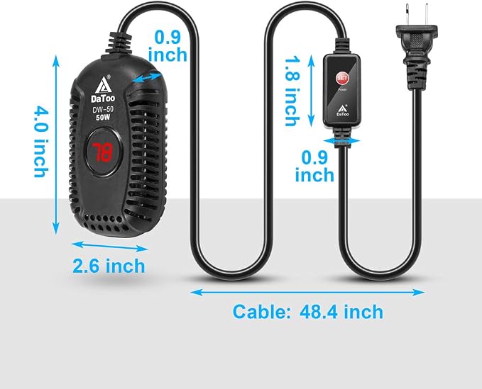 DaToo Small Aquarium Heater 50W Mini Fish Tank Heater 50 Watt Submersible with LED Temperature Display