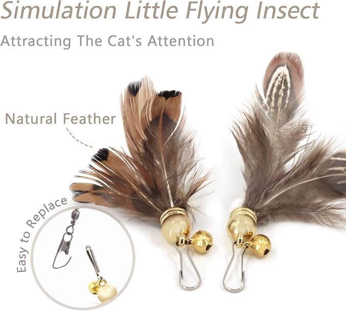 SONGWAY Cat Toys Feather Wand - Retractable Cat Wand Toy and 8 Pieces Insect Cat Feather Toys with Bell, Interactive Cat Toys for Indoor Cats Kittens