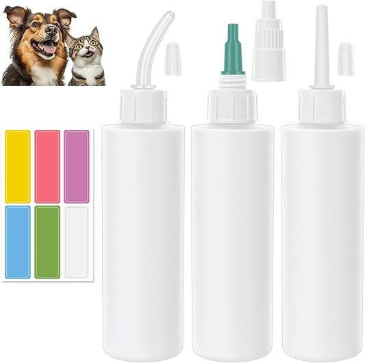 3PCS Empty Plastic Squeeze Bottles for Liquids, 3.38oz Empty Dropper Bottle for Medicated Ear Drops for Dogs with Stickers