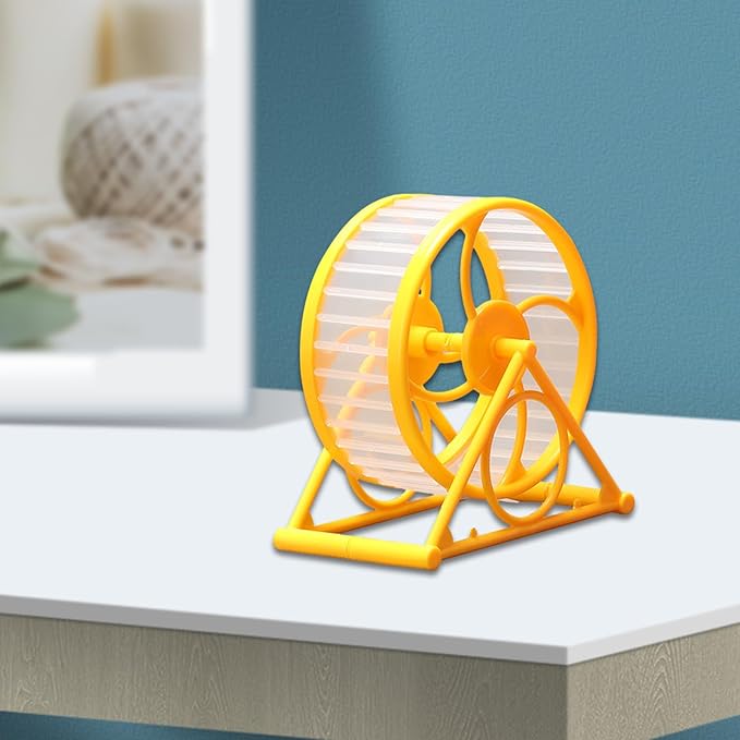 Pet Hamster Exercise Wheel with Stand - Playing Supplies Cage Toy for Gerbils - Jogging Toy - Small, Yellow