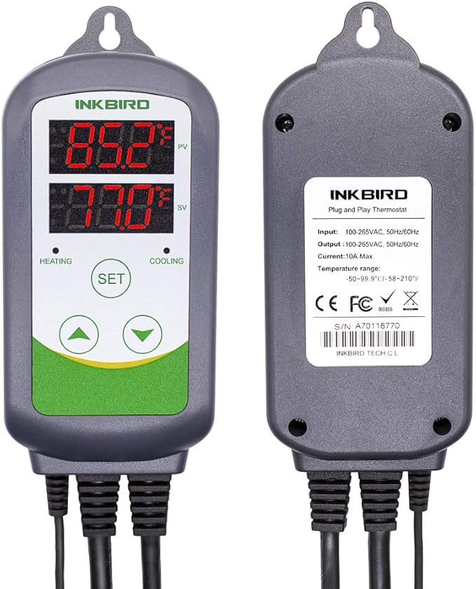 Inkbird ITC-308 Digital Temperature Controller 2-Stage Outlet Thermostat Heating and Cooling Mode Carboy Homebrew Fermenter Greenhouse Terrarium 110V 10A 1100W