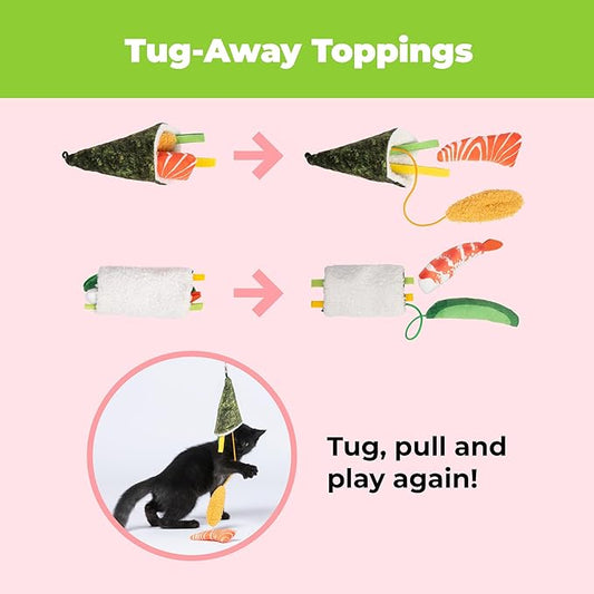 Catify by Best Pet Supplies Interactive Sushi Set Catnip Cat Toy for Indoor Cats & Kittens, Plush Pull-Out Toppings Chew Toys, Durable, Soft, Enrichment Play