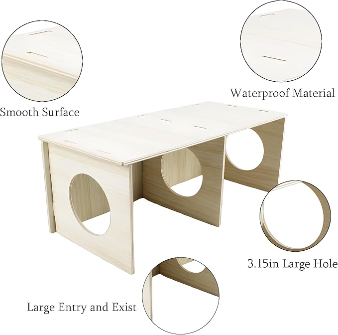 Amonk Large 2-Chamber Hideout 14x5.5x6in Wooden Hamster Secret Peep Shed Exploring Toys for Gerbils, Guinea Pigs, and Other Small Pet Animals