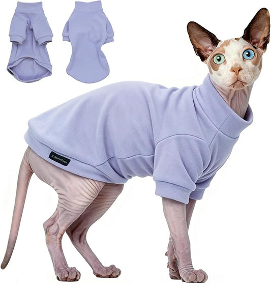 Sphynx Cat Clothes Hairless Cat Sweater Shirt Soft Warm Long Sleeves Pullover Pet Clothes Pajamas Dog Cloth for Small Dogs Kitten Clothes Pet Sweaters (Light Purple, 2XL)