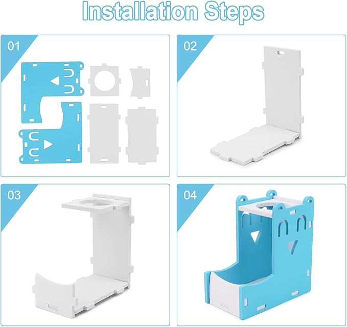 2 in 1 Hamster Hanging Water Bottle Pet Auto Dispenser with Base for Hamster Mice Gerbil Hedgehog (Smile Blue)