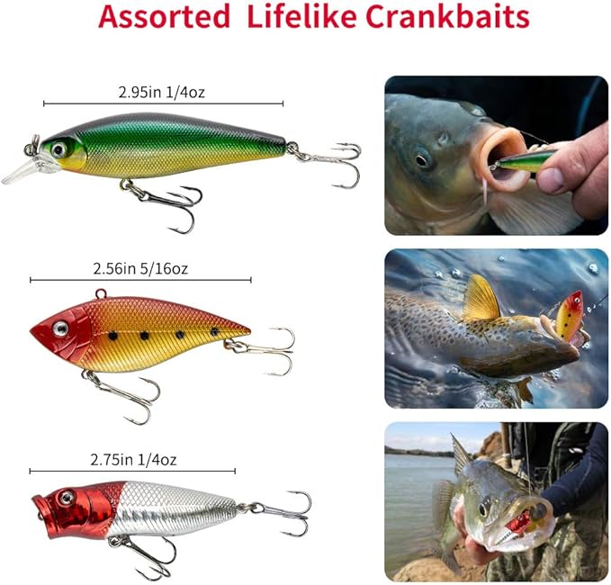 GOANDO Fishing Lures Kit for Freshwater Bait Tackle Kit for Bass Trout Salmon Fishing Accessories Tackle Box Including Spoon Lures Soft Plastic Worms Fishing Gifts