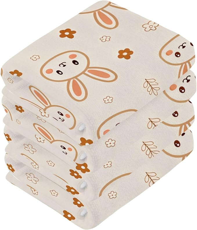 Cute Rabbits Washcloths, Highly Absorbent and Soft Cotton Face Cloths, 2 Pack Quick Dry Wash Cloths - 12 X 12 Inches