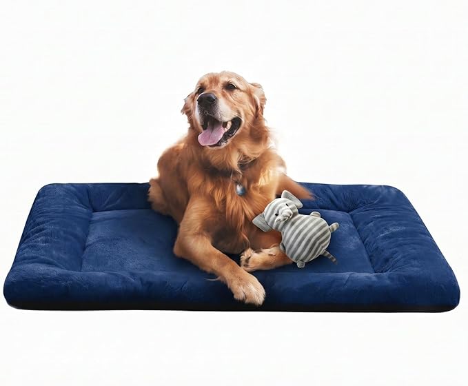 Dog Beds Crate Pad for Large Dogs Ultra Soft Dog Crate Bed Washable & Anti-Slip Kennel Pad for Dogs Cozy Sleeping Mat,Navy Blue 42inch