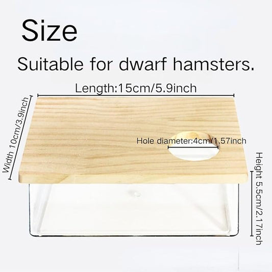 Hamster Sand Bath Box Container, Mini Pet Sandbox Lid Design Take Bath Wooden Sandbox Dust Bath, Transparent Bathroom & Digging Box Acrylic Hamster Litter Box Small Animal Accessories (A)