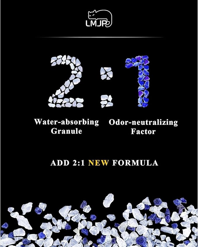 LMJP Crystal Cat Litter with Powerful Odor Control, Non-Clumping, Lasts Up to 2 Months, 8.6lb, Rapid Water Absorption, Unscented & Low Tracking Lightweight Blue & White Silica