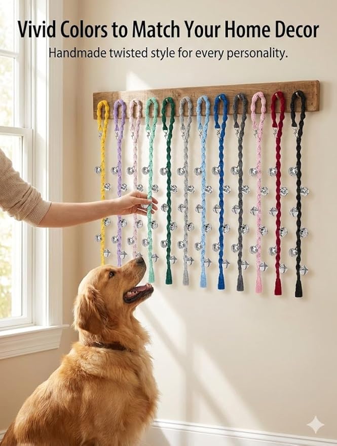 Dog Bells to Go Outside & Puppy Potty Training, Adjustable Dog Door Bell Ring to Go Potty, Handmade with Premium Yarn. Twisted Style, Rosered