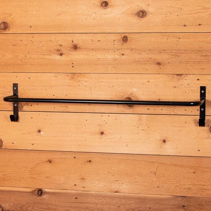 EASY-UP Horsewear Bar with Tack Hangers | Heavy-Duty Horse Blanket Rack | 34.25" Bar with Hooks for Halters & Leads | Mounts Easily to Stall Fronts | Ideal for Barn & Tack Room Use | Color Black