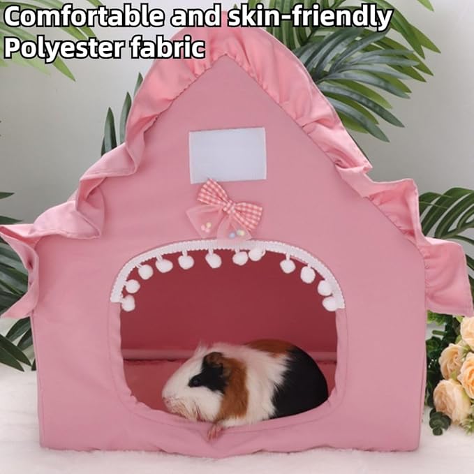 Bunny Tent Guinea Pig House Bed Cozy Hamster Cave Large Hideout for Dwarf Rabbits Hedgehog Bearded Dragon Nest Hamster Cage Accessories (Pink)
