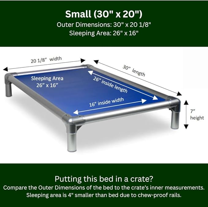 Kuranda Chewproof Elevated Dog Bed - Silver Aluminum - 30" x 20" - Heavy Duty Vinyl - Royal Blue