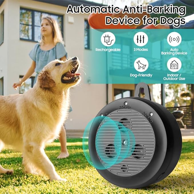 Anti Barking Device, Ultrasonic Dog Barking Silencer with 3 Modes, Dog Bark Deterrent Devices, Rechargeable Dog Barking Control Devices, Pet & Human Friendly (Black)