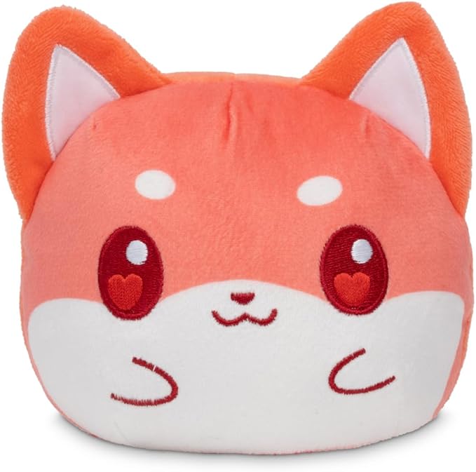 TeeTurtle Shiba Inu Valentine's Day Present Reversible Plushie - 4-Inch Two-Sided Flip Plush Toy with Embroidered Details - Cute Mini Collectible Plush for Kids, Teens, and Adults