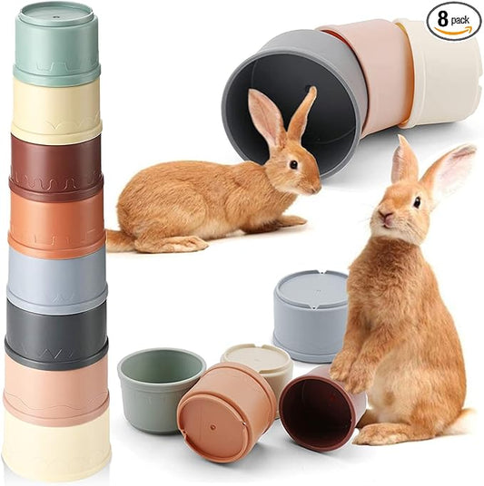 8 Pcs Stacking Cups for Rabbits, Colorful Bunny Toys for Rabbits and Small Animals, Nesting Rabbit Toys of Different Sizes, Bunny Stacking Cups for Hiding Food and Playing