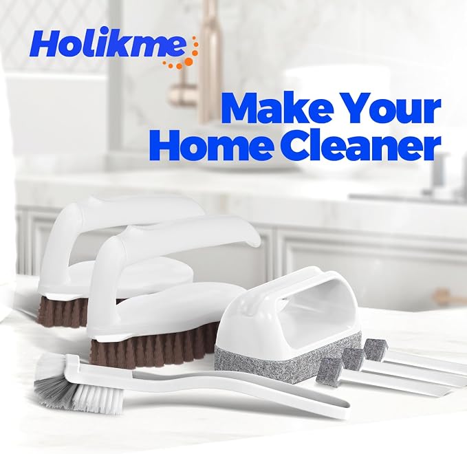 Holikme 7 Pack Deep Cleaning Brush Set, Scrub Brush, Grout Brush, Pool Brush, Scrub Pads with Scraper Tip Scouring Pads, for Pool Walls, Bathroom, Floor, Bike, Tub, Shower and Kitchen Surface (Brown)