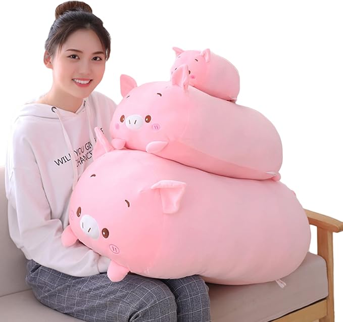 Pig Plush Pillow, Soft Pink Pig Stuffed Animal Body Pillow Toy Gifts for Bedding, Kids, 23.6"