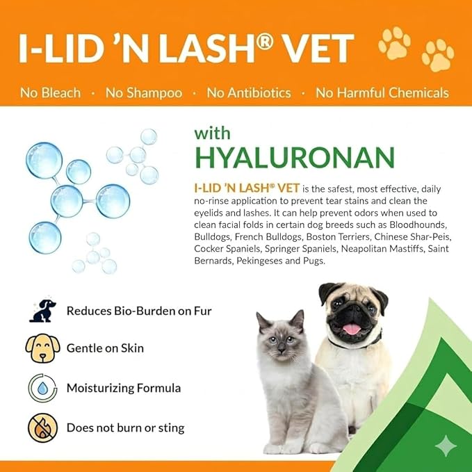 I-LID ’N LASH Vet Pump Pet Tear Stain Preventer for Dogs (50 ml) | Prevents Eye Tear Stains | Odor Eye Cleaner | Cats & Dogs Tear Stain Solution with Hyaluronic Acid | Non Antibiotic Eye Wash Solution