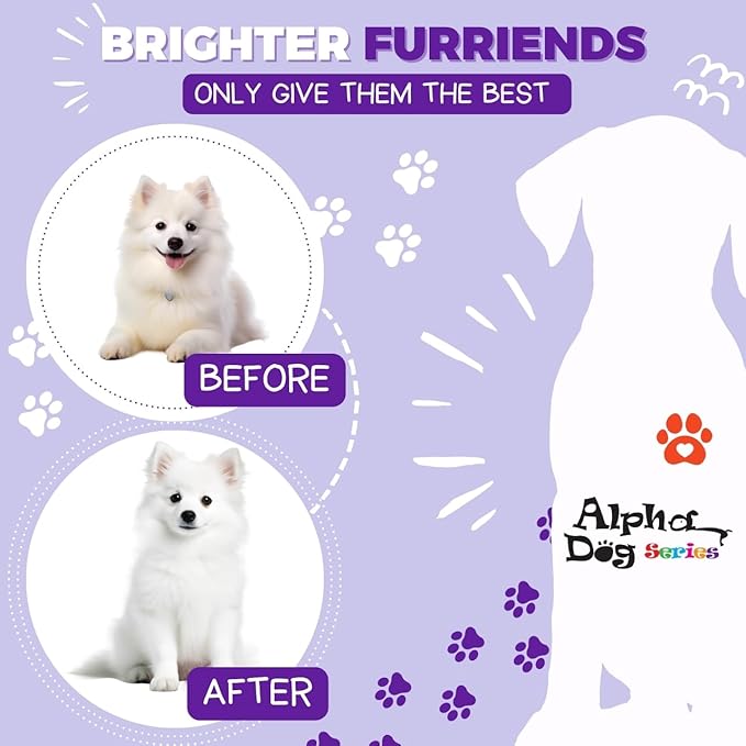 Alpha Dog Series Bright White Natural Whitening Dog Shampoo and Conditioner for Dogs with Aloe Vera, pH Balanced Dog Shampoo and Conditioner Set, Tear-Free for Sensitive Skin 26.4 Oz (Pack of 2)