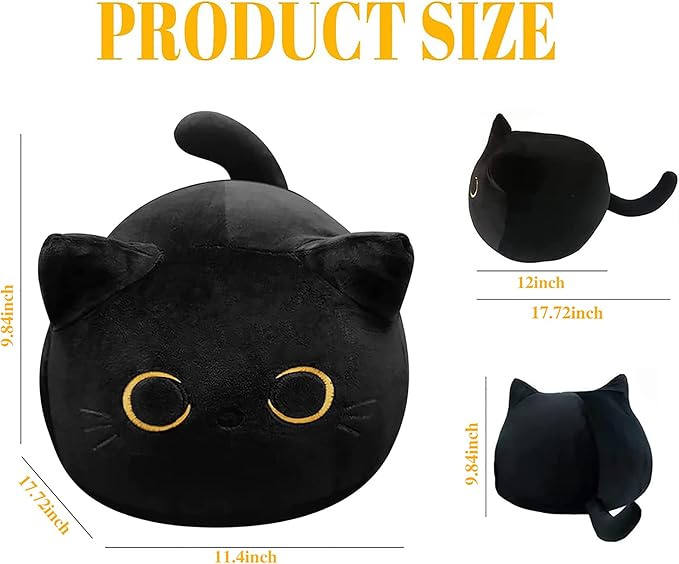 3D Black Cat Plush Toy, 17.7" Black Cat Pillow, Animal Soft Plush Pillow, Suitable as Birthday, Valentine's Day, Halloween