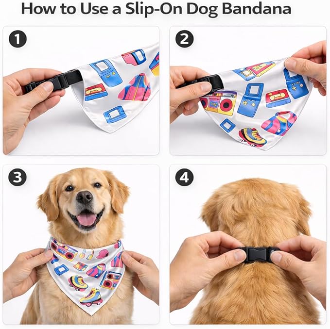 Luxury Satin Dog Bandana Slip-On Collar Style, Premium Pet Scarf for Medium, Large & XL Dogs Special Occasion Accessory for Dogs (Collar Not Included) (Medium - Extra Large, Quirky Luxe Satin)