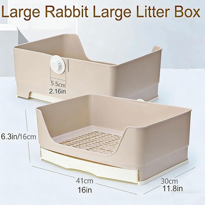 Large Rabbit Litter Box,Corner Potty Trainer with Drawer for Small Animals, Easy Clean Bedding Toilet for Adult Bunny, Guinea Pig, Ferret, Hamster (Brown)