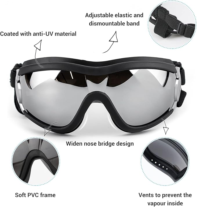 Enjoying Dog Sunglasses for Small Dogs, UV Protection Pet Goggles for Small Dog Breeds, Windproof Dust-Proof, Little Dog Eye Protection for Outside Cycling Driving, Adjustable Straps, Black