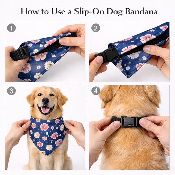 Luxury Satin Dog Bandana – Slip-On Collar Style, Premium Pet Scarf for Medium, Large & XL Dogs – Special Occasion Accessory (Collar Not Included) (Medium - Extra Large, Flora)
