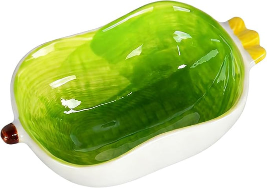 Small Ceramic Hamster Water Bowl Guinea Pig Food Bowl Cute Ferret Rat Chinchilla Rabbit Feeding Dish Young Animal Feeder (Green)